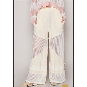 POL Cream and White Wide-Leg Pants